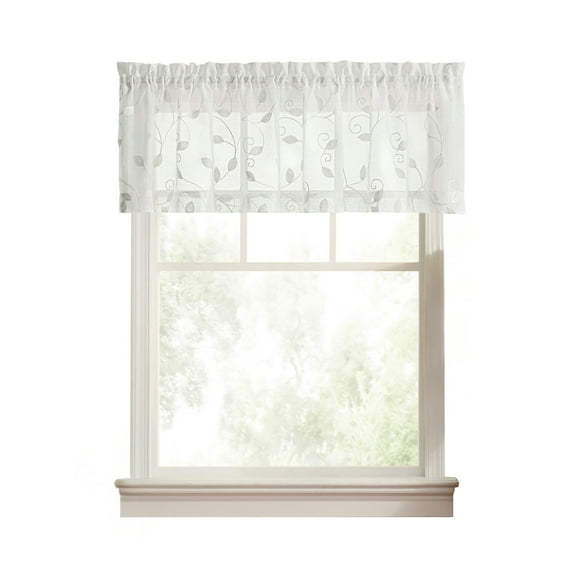 Ellis Curtain Chatham 100% Polyester Tailored Embroidered Sheer Rod Pocket Valances 70" x 15" White