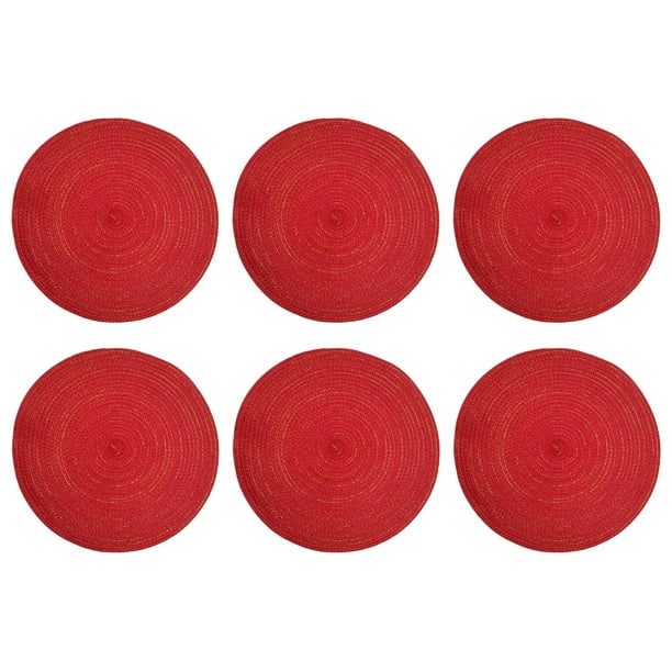 Manteles individuales de algodón Injueey 6x con posavasos redondos color Rojo 38cm