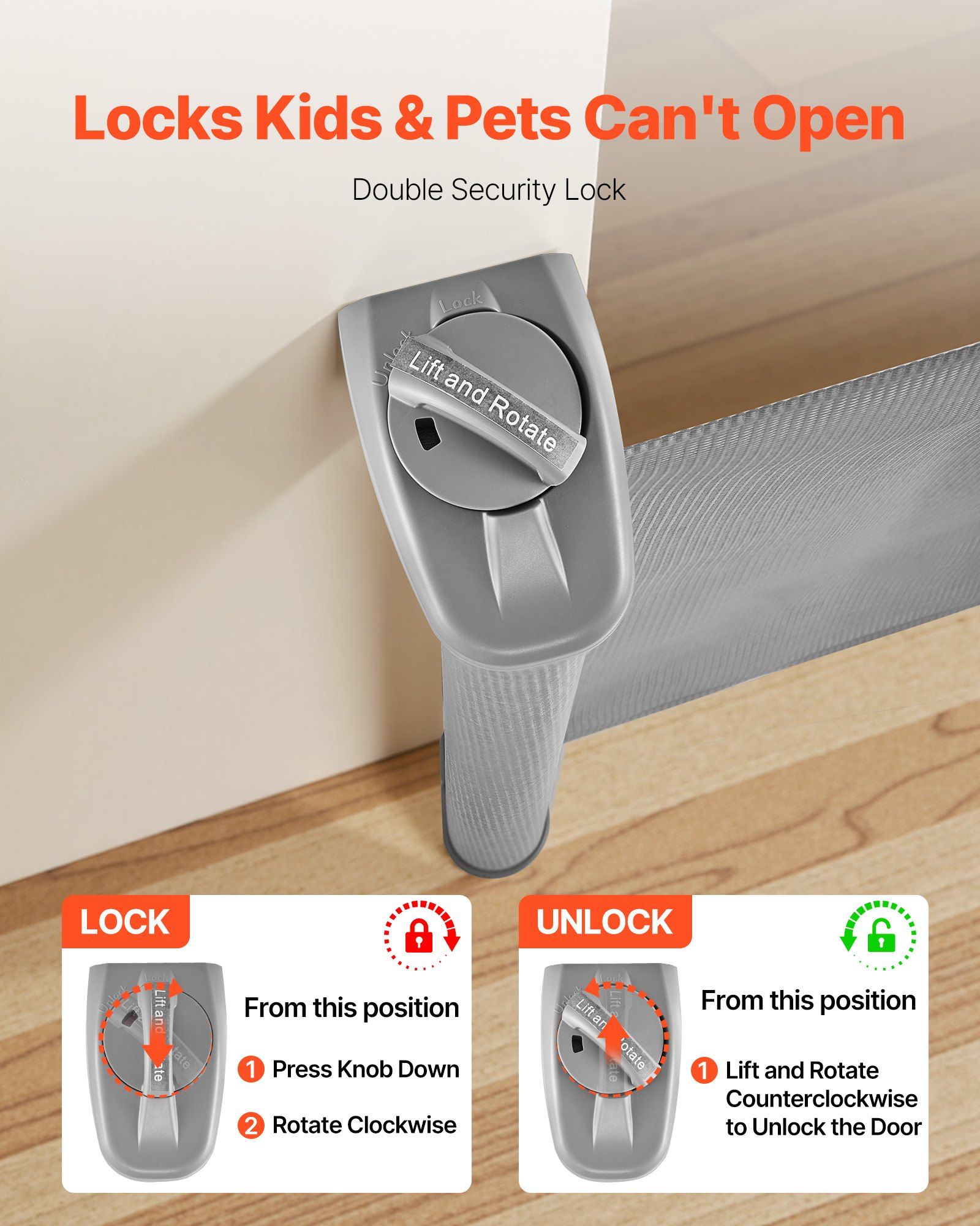 Retractable Baby Gate 56.3 Inch Wide 31.3 Inch Tall Security Lock Easy Walk Through Mesh Dog Gate for Stairs Hallways Indoor Outdoor Gray