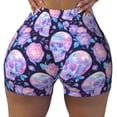 thumbnail image 2 of Daiia crystal Skull flower Pattern Women's Workout Shorts Biker Shorts - High Waisted Workout Spandex Tummy Control Gym Running Yoga Shorts-Medium, 2 of 8
