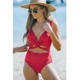 thumbnail image 4 of POGLIP Women's Red Twisted Ruched Hollow Out One-piece Swimwear, 4 of 6
