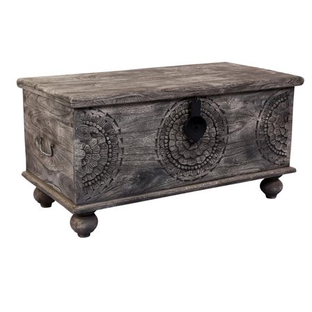 Leela Handcarved Medallion Storage Trunk Coffee Table Gray Leela Handcarved Medallion Storage Trunk Coffee Table Gray
