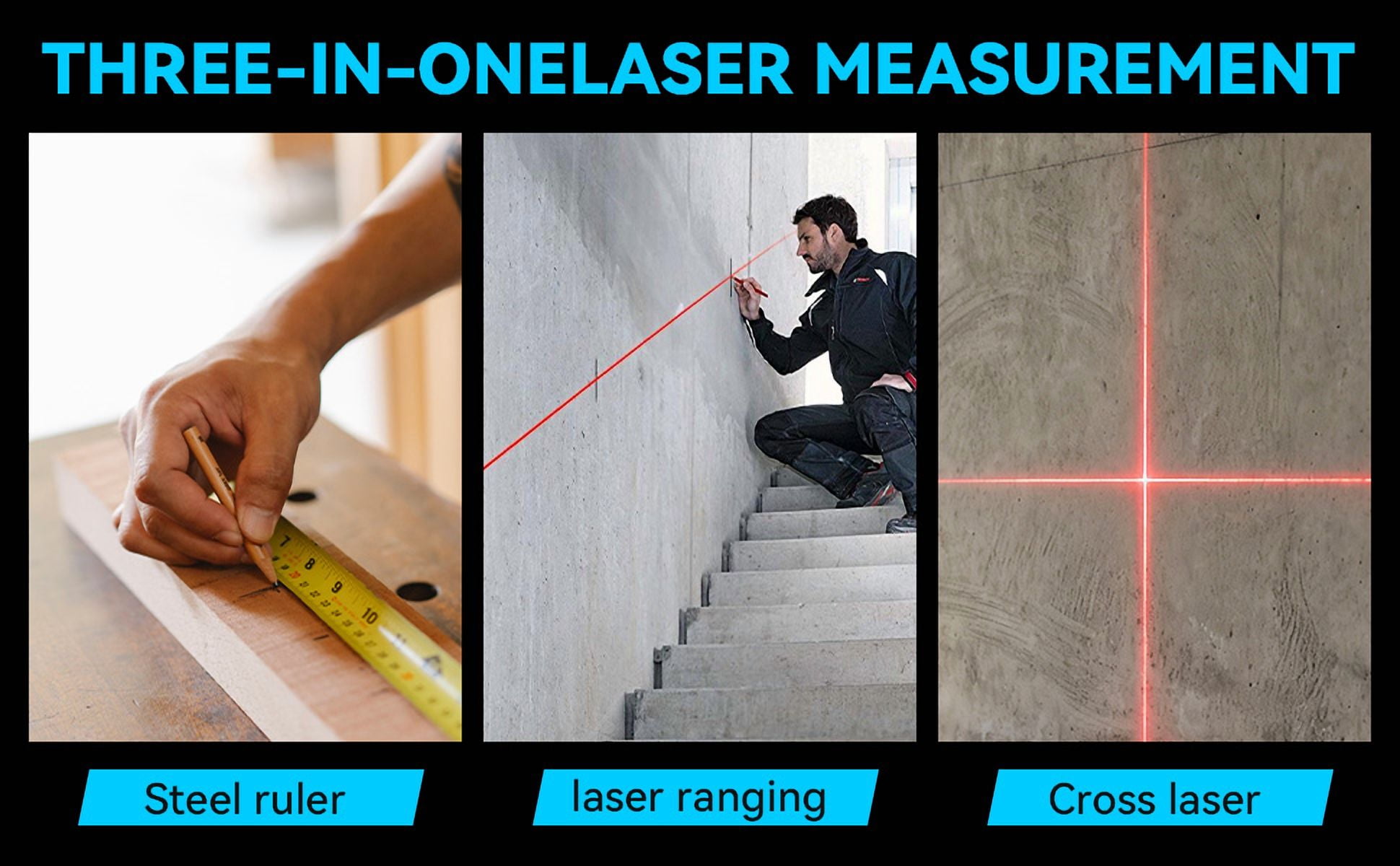 3-in-1 Multi-functional Measuring Tape with Laser Level Crosshair and LED Display, Digital Measuring Tape  with Cross Line, AutoLock, Measure Area, Volume, Pythagorean