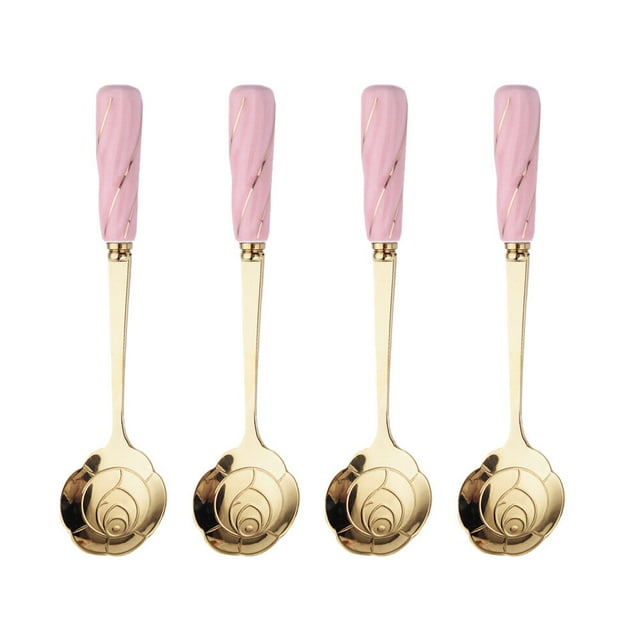 MasteelfCA 4pcs Delicate Flower-shaped Coffee Scoop Ice Cream Spoon Durable Dessert Spoon