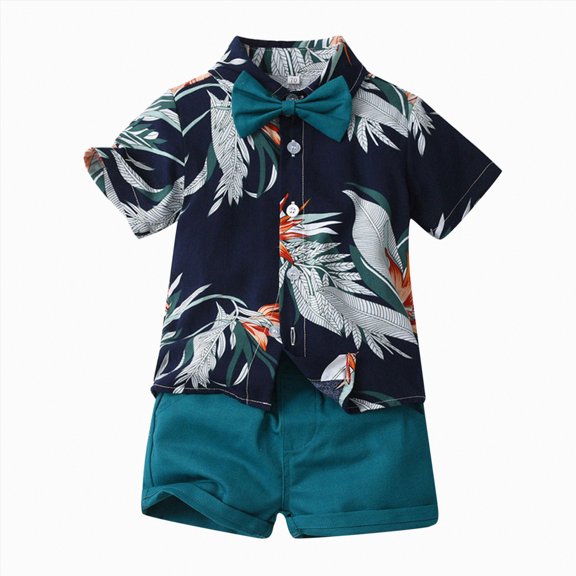 Boys Clothes Toddler Baby Boy Set Kids Spring Summer Cotton Elastic Printed Short Sleeved Casual 3 6 12 18 24 Months 3T Outfits T Shirt and Shorts 2-Piece