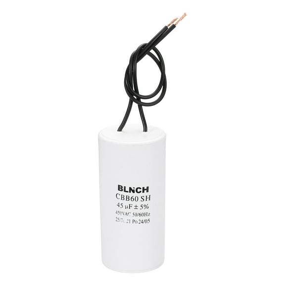 Uxcell CBB60 Running Capacitor, 45uF 450V 2 Wire Electric Air Compressor Motor Run Starting Capacitor for Washing Machine, Refrigerator, Air Conditioner, White