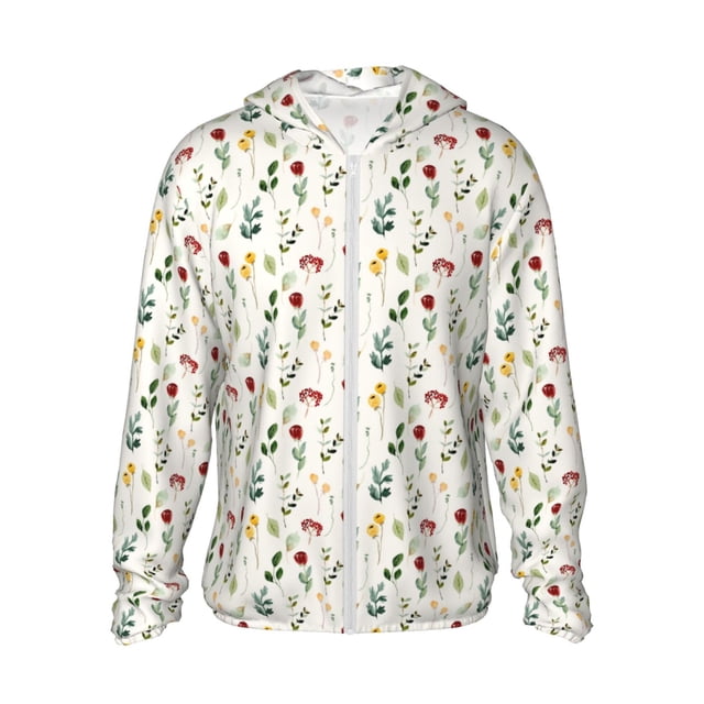 Fotbe Mini Wildflower Watercolor Chaqueta con Protección Solar UPF 50+ para Hombre y Mujer, Camisa con Capucha y Bolsillos-XX-Large