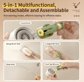 5 in 1 Bottle Lid Gap Cleaning Brush Set, Multifunctional Cup Cleaner for Baby Bottles, Drinking Cups & Straws, Modular & Detachable Design with Long Handle, Easy Rinsing