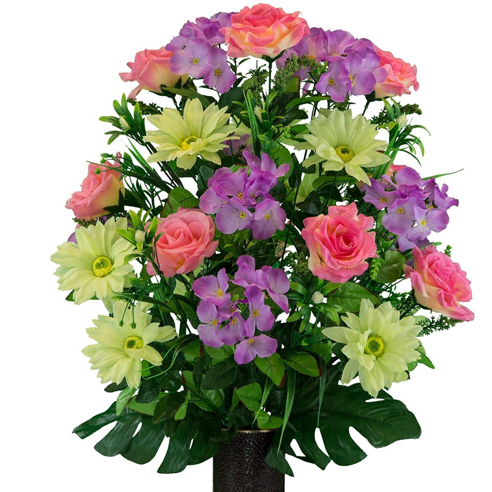 Sympathy Silks Artificial Cemetery Flowers Realistic Vibrant Daisies