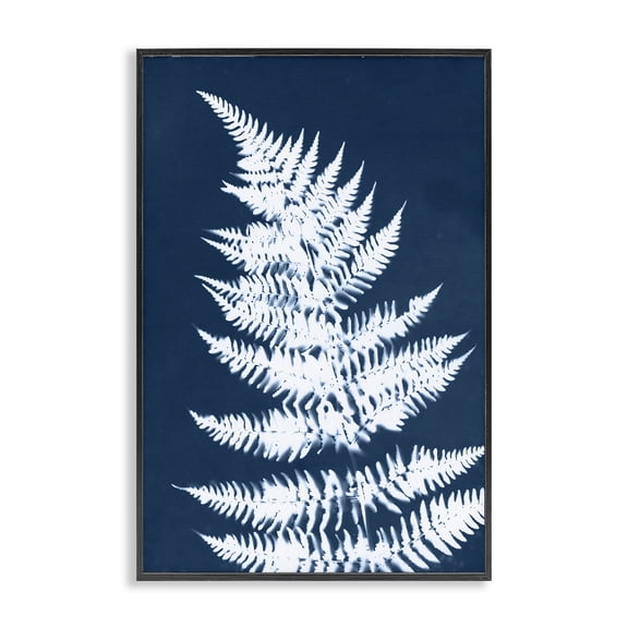 Stupell Industries Blue & White Fern Botanical & Floral Painting Black Framed Art Print Wall Art, 12 x 18