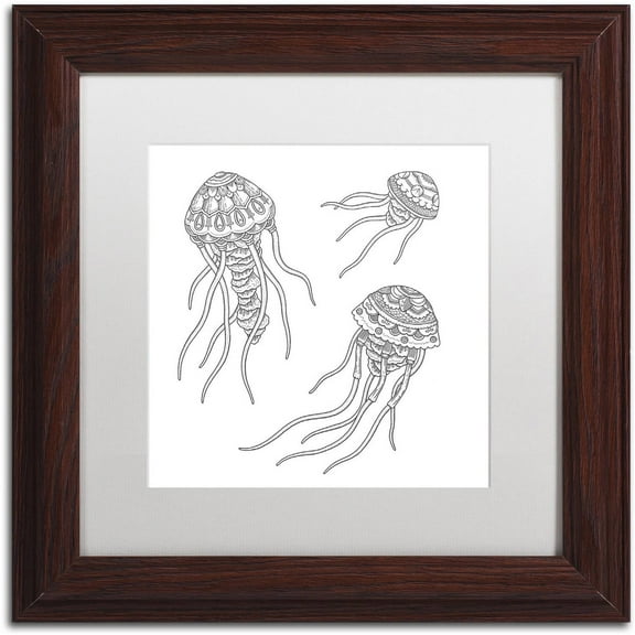 Trademark Fine Art 'Jellyfish Family' Canvas Art by Filippo Cardu White Matte, Wood Frame