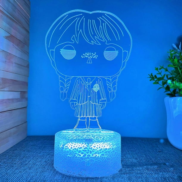 Lámpara nocturna para miércoles, decoración de anime, ilusión 3D con base