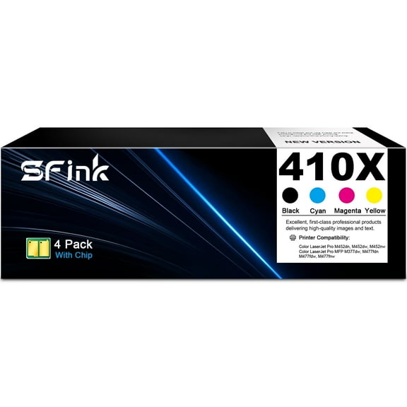 410X 4-Pack Toner Cartridges Compatible for HP  410X  CF410X CF411X CF412X CF413X for Color LaserJet Pro M452dw M452nw M452dn,MFP M477fnw M477fdn M477fdw M377dw(Black, Cyan, Magenta, Yellow)