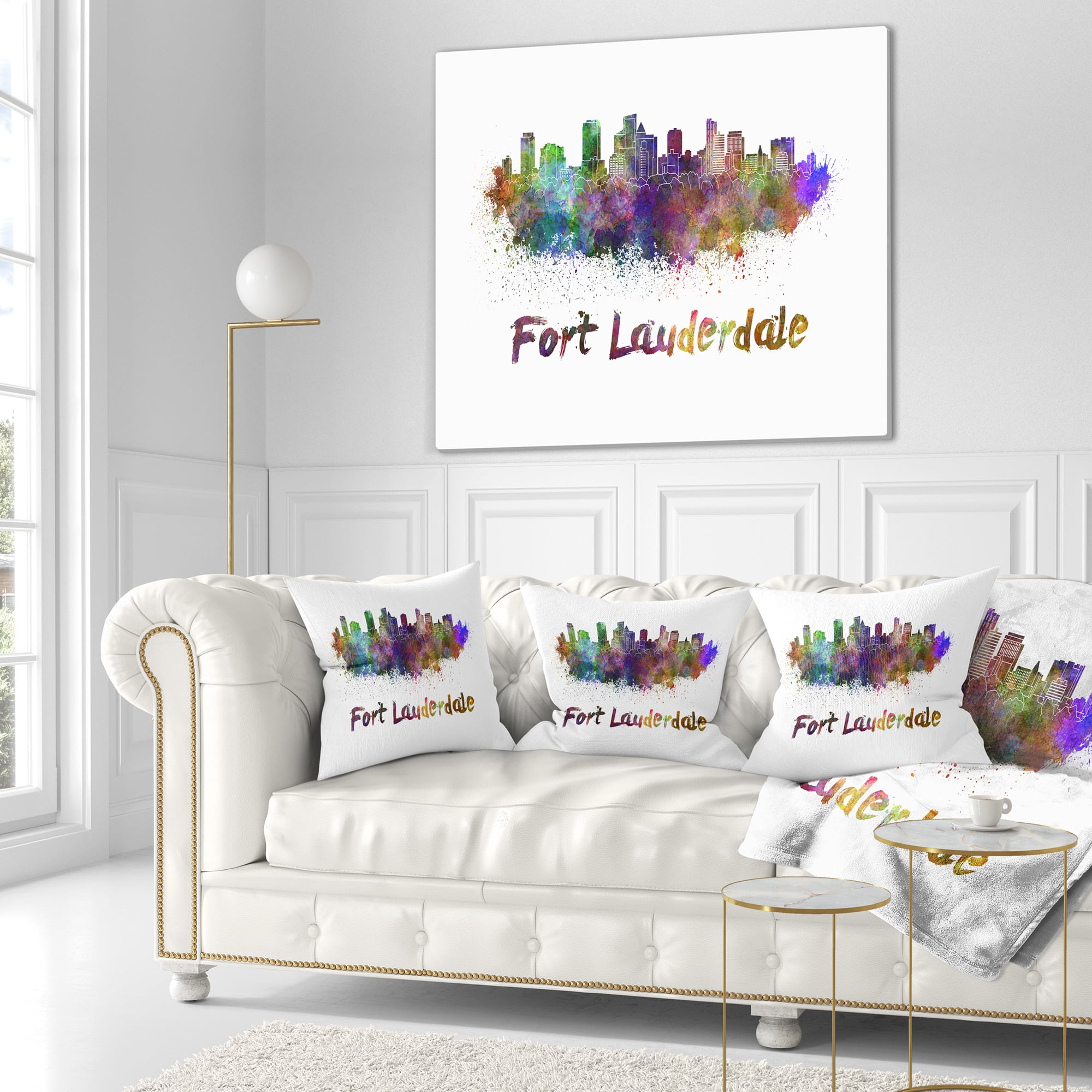 Designart Fort Lauderdale Skyline - Cityscape Throw Pillow - 18x18