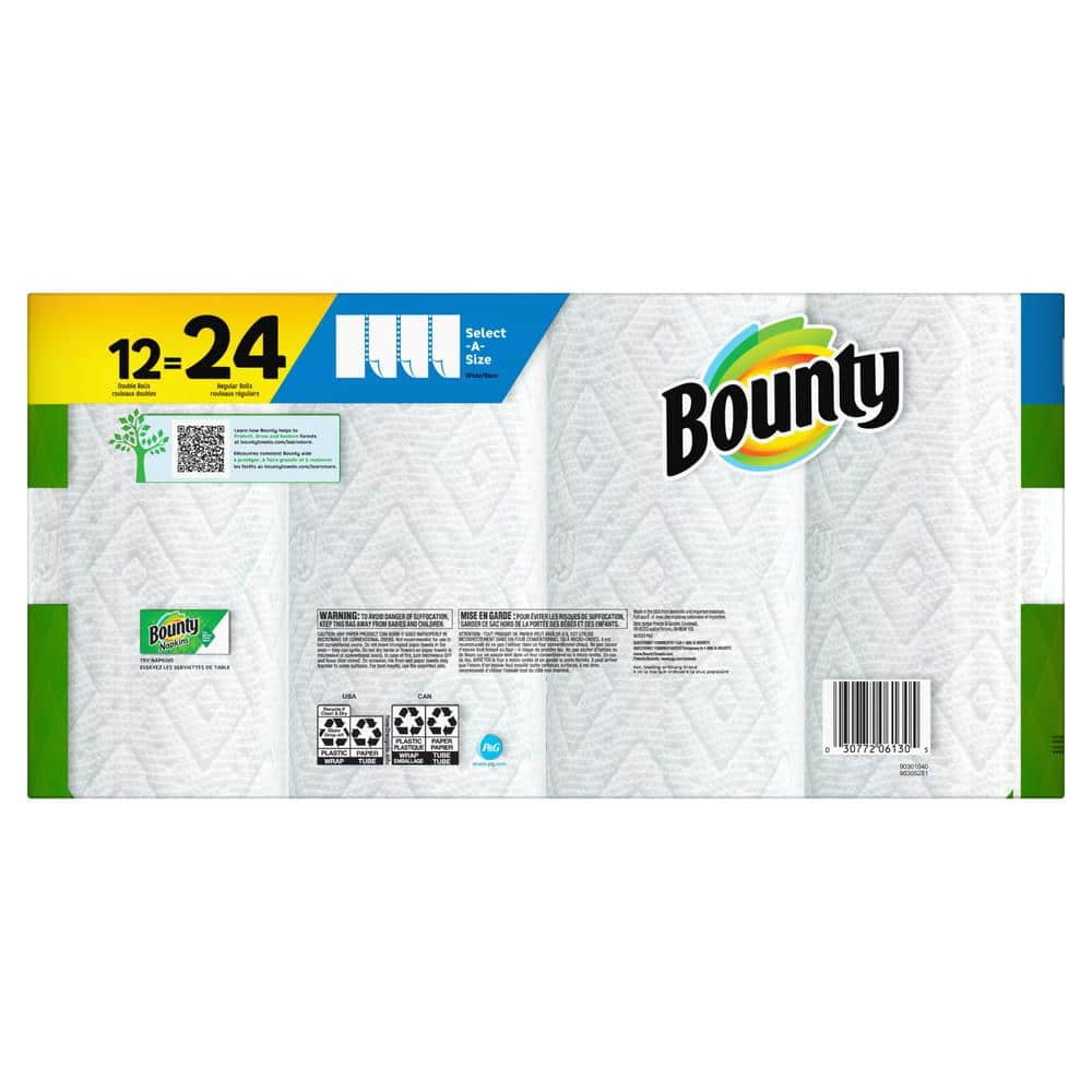 Bounty Paper Towels White 12 Double Rolls = 24 Regular Rolls 12 Cou, Each
