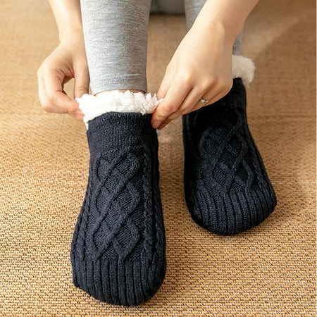 

5 pair Women Socks Christmas Socks Cozy Fuzzy Fleece Lined Warm Socks With Silicone Grippers Color Random