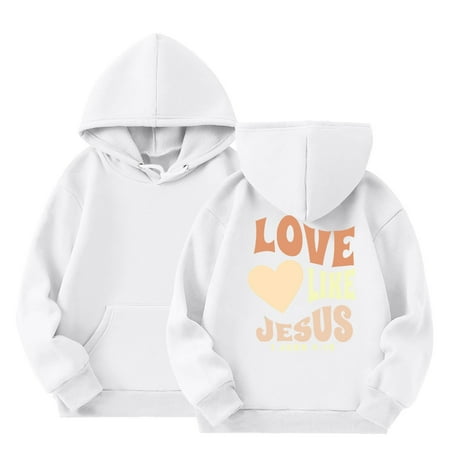 

HNMKIU Hoodie for Girls Girls Casual Long Sleeve Hoodies Cute Oversized Pocket Sweatshirt Tops White 5-6 Years