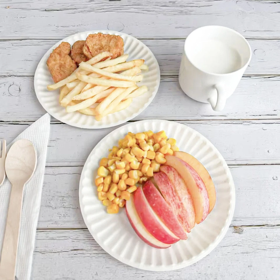 Uncoated Round Paper Plates, 6 Inch, White, 50 Count