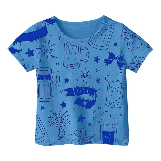 NINGMENG Juniors Girls Hauts & T-Shirts Été Imprimé Dessin Animé Col Rond Manches Courtes Ample Décontracté Sports T Shirts Vêtements de Sport, Bleu, 12-13 Ans