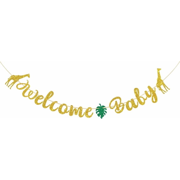 Safari Welcome Baby Banner, Jungle Animals Giraffe Sign Bunting Banner for Baby 1st Birthday/Baby Shower/Gender Reveal/Welcome Baby Party Decoration, Wild Theme Birthday Party Supplies