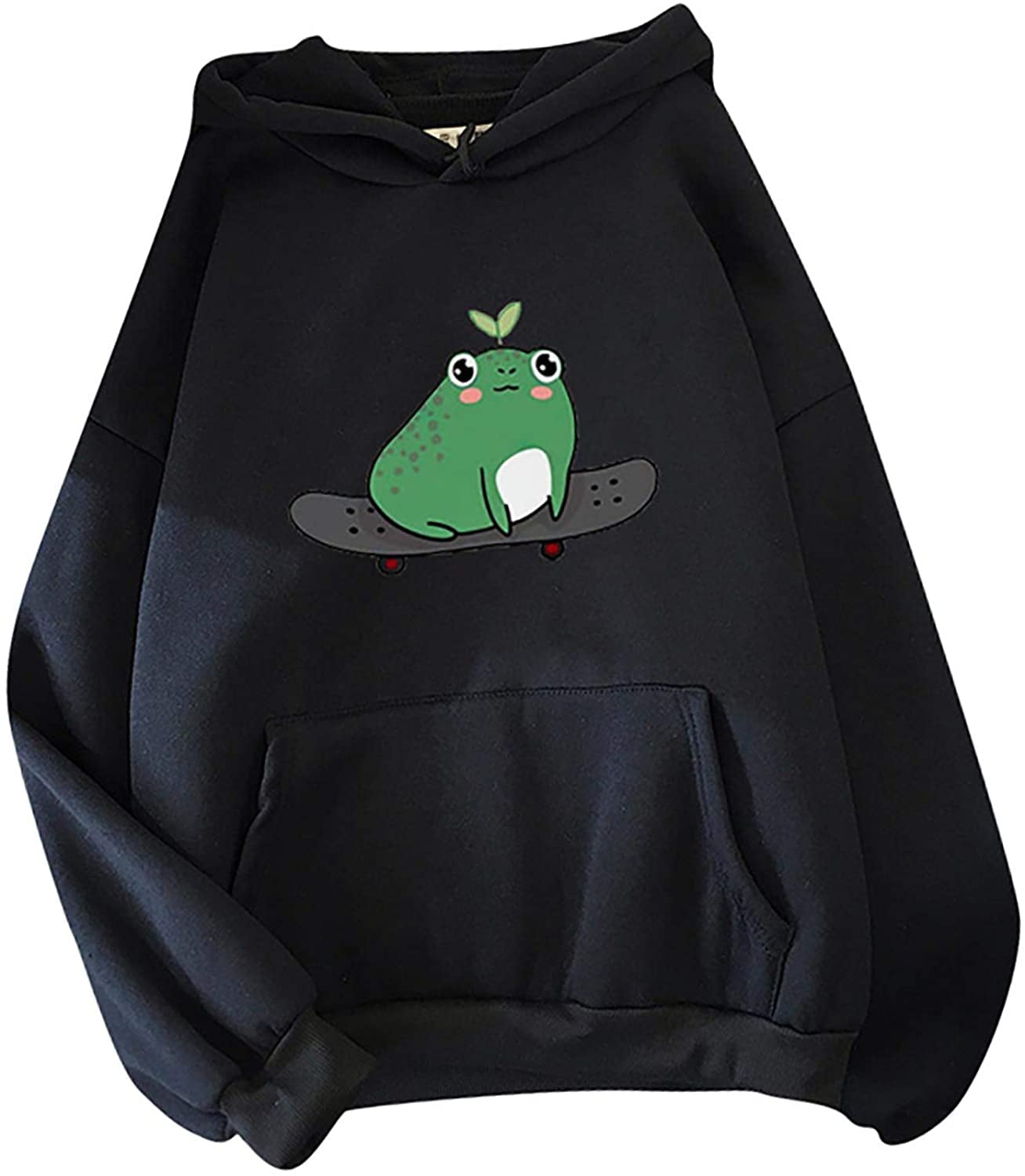 COOKI Women Sweatshirts Womens Funny Skateboard Frog Printed Pullover Long Sleeve Pocket Hoodies Casual Jumper Tops Shirts