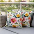 thumbnail image 4 of Spring Flower Pillow Covers 2 Pack Country Retro Watercolor Red Yellow Floral Green Leaf Pillowcase Waterproof Outdoor Throw Pillow Cover for Patio Garden Square Cushion 26”x26”, 4 of 9