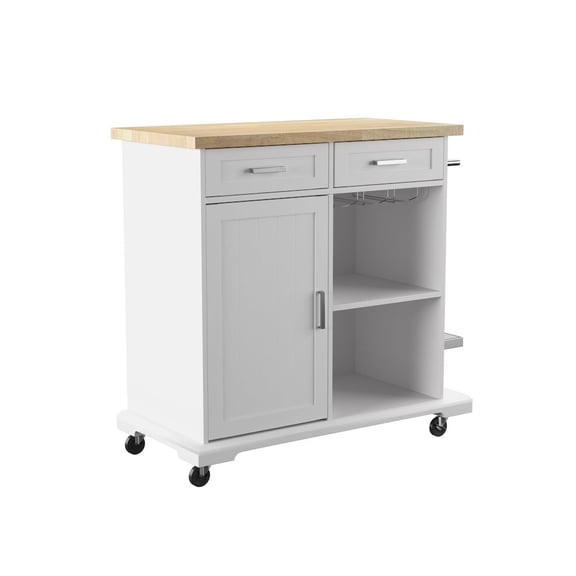 SEI Furniture Warkin Engineered Wood Rolling Kitchen Island in White/Natural