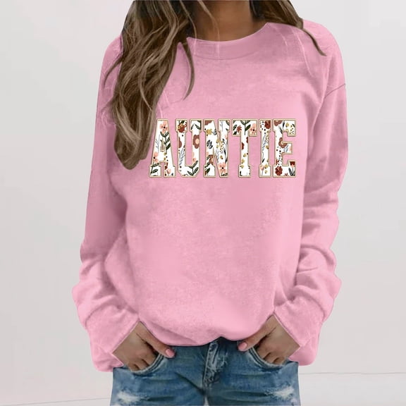 Winter Plus Size Fall Sweaters for Women Personalized Auntie Sweatshirt For Auntie Women's Funny Hoodies Pink M