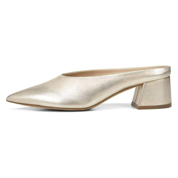 YDN Women Retro Pointed Closed Toe Mules Chunky Block Mid Heel Slip On Slide Sandals Dressy Prom Shopping Clog Shoes Size 10.5 Gold