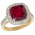thumbnail image 1 of 14K Yellow Gold Diamond and Enhanced Genuine Ruby Ring Cushion-cut 9x9mm, size 5, 1 of 2