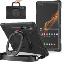 Dteck Case for Samsung Galaxy Tab S8 Ultra 14.6-inch,Heavy Duty Armor Rugged Case Shockproof Rubber 3-Layer Protection Handle Kickstand Shoulder Strap for Galaxy Tab S8 Ultra 14.6" X900 X906,Black