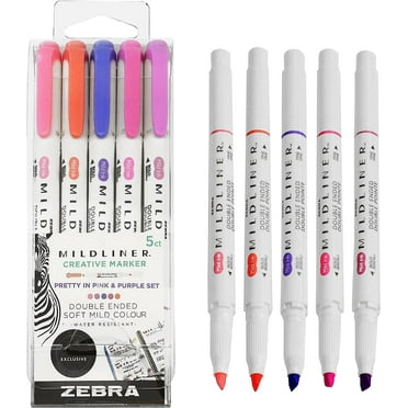 ZEBRA Mildliner Creative Marker Highlighter Pens - Double Ended - Pretty in Pink and Purple Set