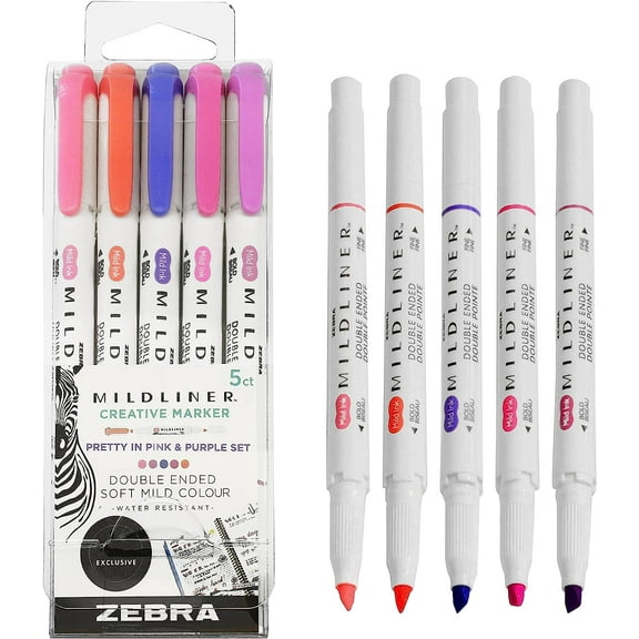 ZEBRA Mildliner Creative Marker Highlighter Pens - Double Ended - Pretty in Pink and Purple Set