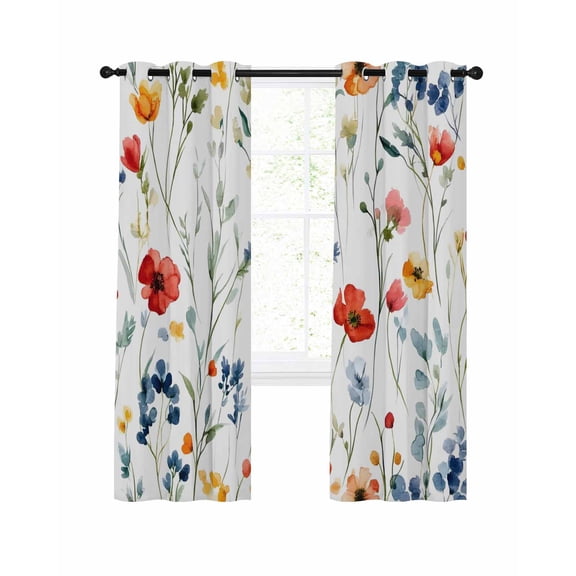 Rustic Pressed Floral Blackout Curtains, Light Blocking Print Window Curtains, Vintage Multicolor Leaves Floral Thermal Insulated Window Drapes for Living Room Kitchen Cafe 2 Panels, 55"W x 39"L