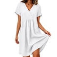 thumbnail image 5 of Ayolanni Solid Spring Dresses for Women V Neck Short Sleeve A-Line Midi Dress Flowy Dressy Cotton Vacation Dress with Pockets White XXXL, 5 of 9