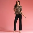 thumbnail image 5 of Globus Women Boat Neck Puff Sleeves Animal Print Workwear Peplum Top, 5 of 6