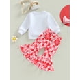 thumbnail image 4 of Suealasg Little Girls Valentine's Day Clothes 6M 1T 2T 3T 4T Kids Girls Long Sleeve Letter Print Sweatshirt  +Heart/Flower Flare Pants 2 Piece Toddler Girls Spring Valentine-themed Outfits, 4 of 9