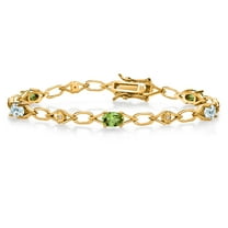 18K Yellow Gold Plated Silver Green Peridot and Sky Blue Aquamarine and Round White Lab Grown Diamond Tennis Bracelet for Women (3.04 Cttw, Gemstone Birthstone, Oval 6X4MM, 7.25 inches)
