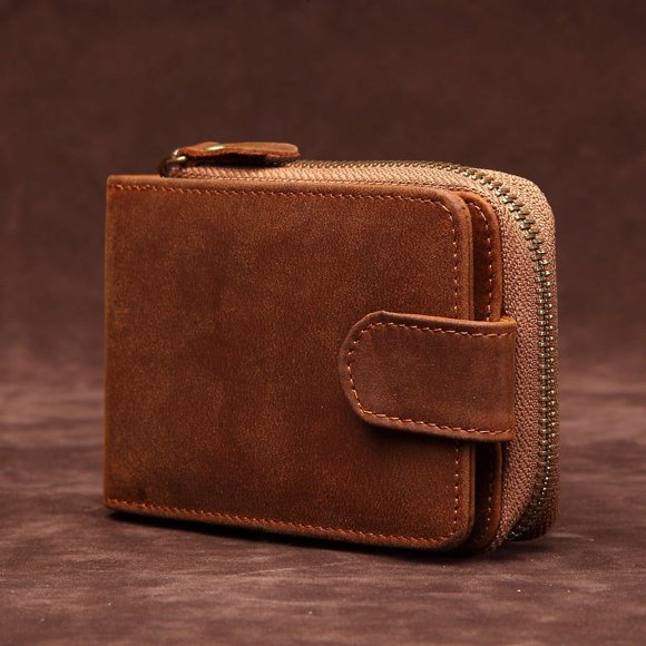 Crazy horse leather driver's license men's retro genuine leather zipper accordion card holder wallet cowhide anti-theft brush driver's license holder