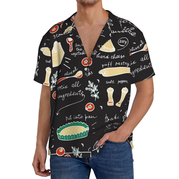 Balery Vegetable Quiche Camisa Casual de Manga Corta con Botones para Hombre, Texturizada, Estilo Cubano, para Playa, Verano-Small