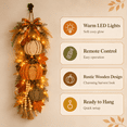 thumbnail image 4 of katior Rustic Wooden Pumpkin Door Hanging with Warm LED Lights 21.7in, Harvest Fall Farmhouse Decor with Autumn Leaves for Porch Entryway, 4 of 8