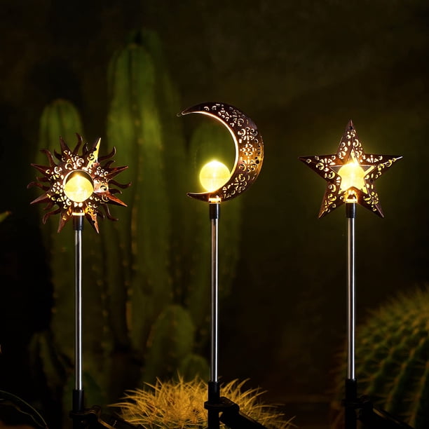 Luces solares decorativas para jardín Tryme, 3 piezas, luna, sol y estrella