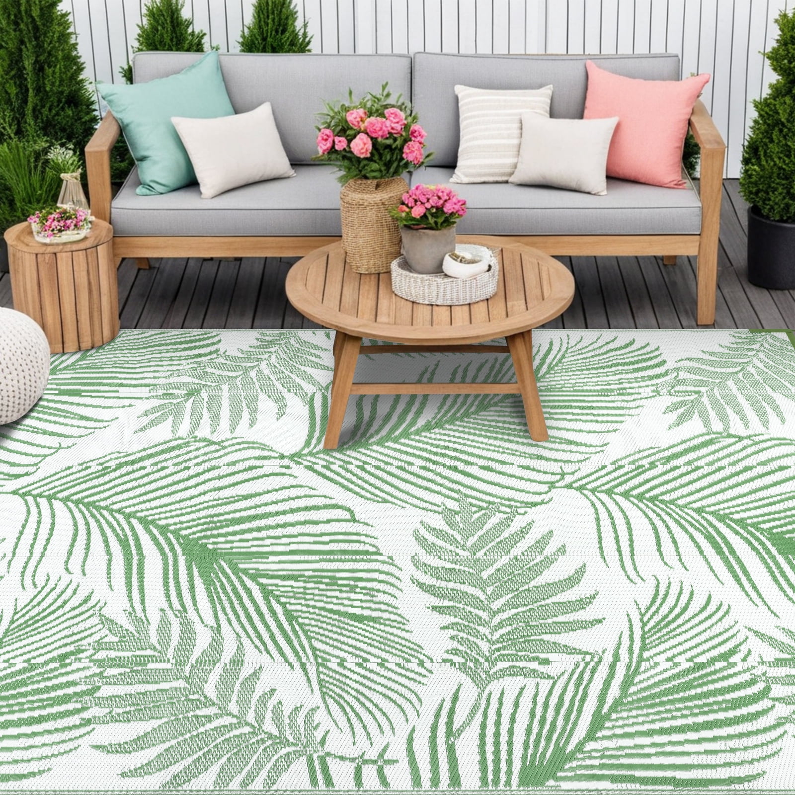 LOKHOM 9'x12' Green Outdoor Rug Waterproof Reversible Plastic Straw Rug for Patios,Porch,RV,Beach