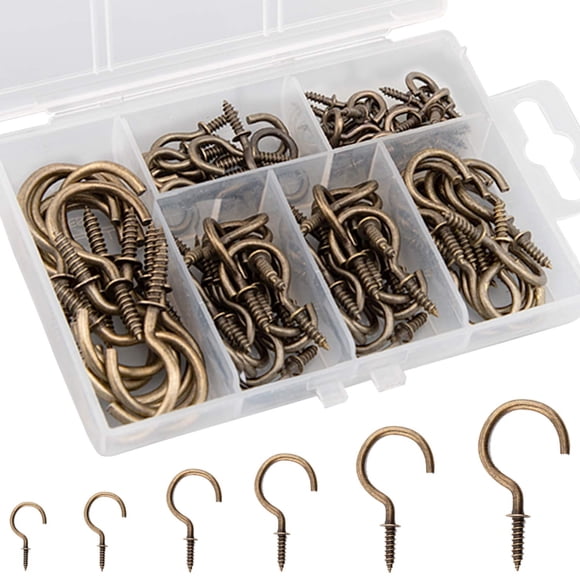 Luter 120 Crochets de Plafond, 6 Tailles Crochets à Visser Vintage en Bronze pour Usages Intérieurs et Extérieurs, Tasse à Thé, Plante, Fournitures Suspendues Légères (1/2 Po, 5/8 Po, 3/4 Po, 7/8 Po, 1 Po, 1-1 / 4 Po)