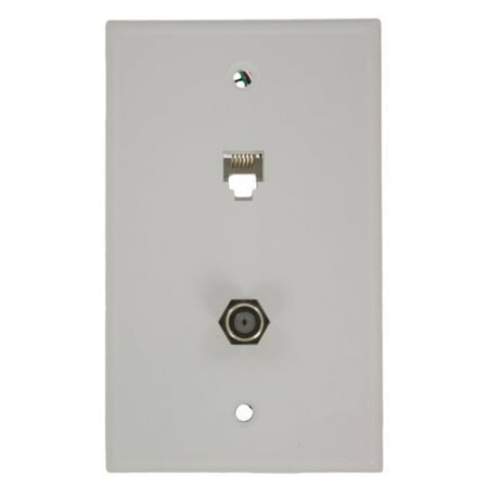 - Leviton 40258-W White Combination Telephone Jack and F-Connector Wall Plate