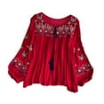 thumbnail image 5 of Milageto Women's Mexican Embroidered Tops Bohemian Blouse for Vacation Shopping Party Red, 5 of 8
