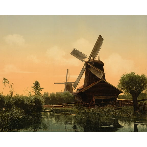 Print: Windmills On The Noordendijk, Dordrecht, Holland, circa 1890