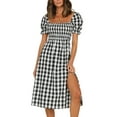 thumbnail image 3 of Julycc Womens Striped Print Belted Sundress Short Sleeve A-line Swing Dress, 3 of 4