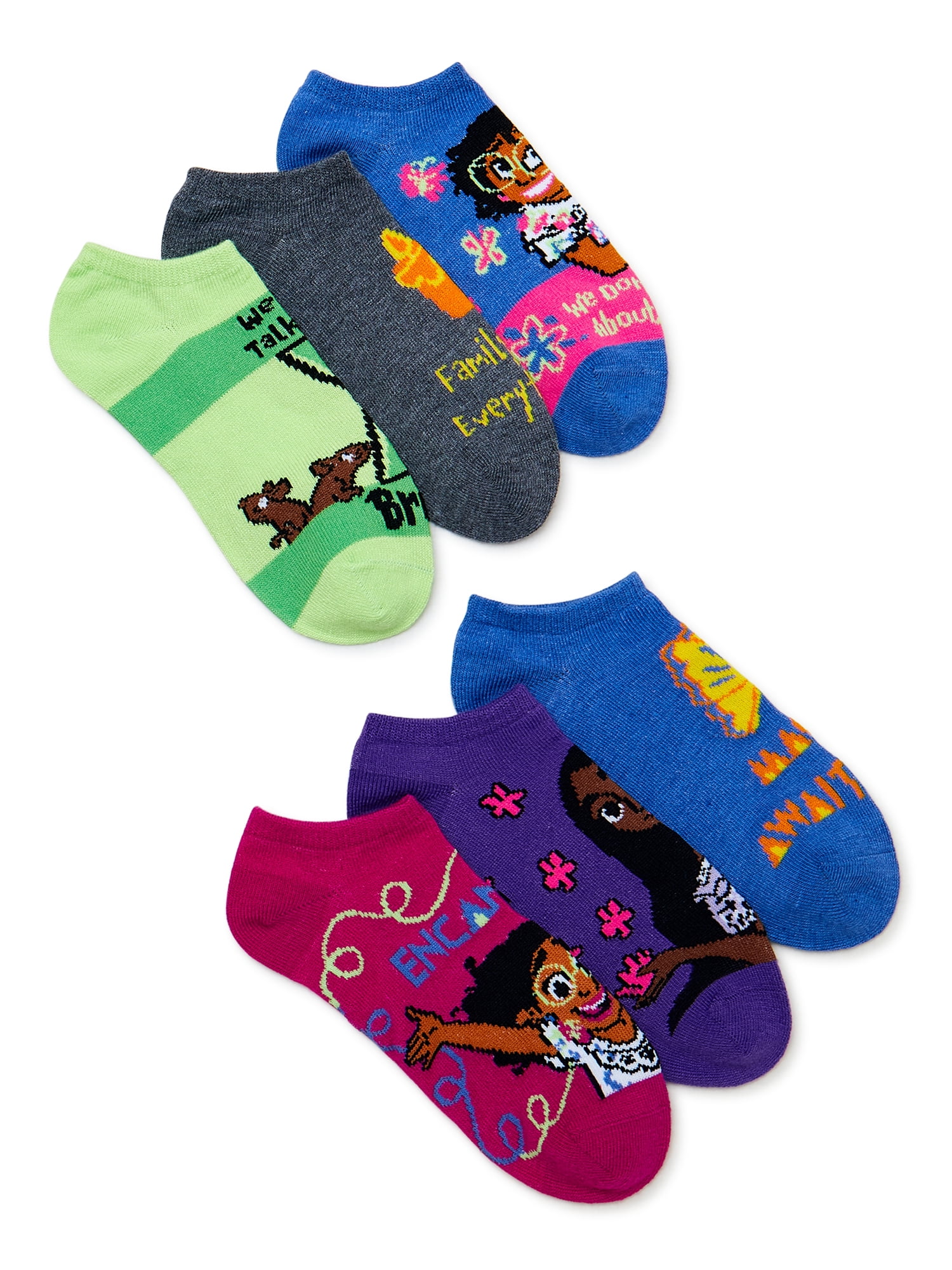 Encanto, Girls No-Show Socks, 6-Pack, Sizes S-L