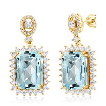Gem Stone King 18K Yellow Gold Plated Silver Sky Blue Topaz Dangle Earrings for Women (17.20 Cttw, Gemstone November Birthstone, Octagon Checkerboard 14X10MM)